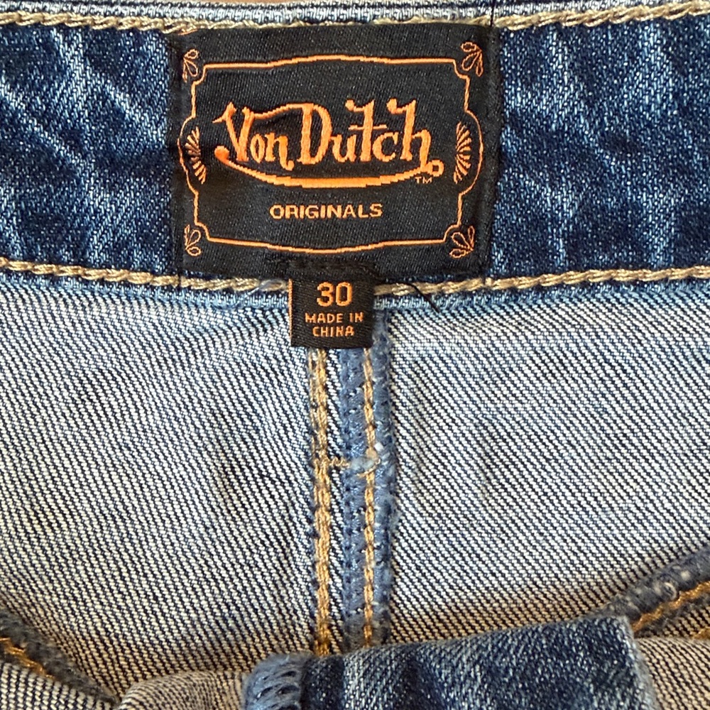 Von Dutch Y2K Low Rise Denim Micro Mini Skirt Eyeball Patch Size 30 NWT - Picture 15 of 16